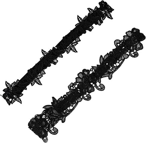 قطعتان من الأربطة للعروس، مجموعة أربطة الزفاف الأنيقة من الدانتيل، أربطة الزفاف ذات الساق الزهرية الممتدة، إكسسوارات الزفاف (أسود) in Kuwait