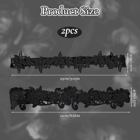 قطعتان من الأربطة للعروس، مجموعة أربطة الزفاف الأنيقة من الدانتيل، أربطة الزفاف ذات الساق الزهرية الممتدة، إكسسوارات الزفاف (أسود) in Kuwait