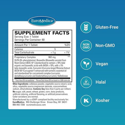 EuroMedica Curaphen Extra Strength - Curcumin & Boswellia Supplement for Healthy Circulation Support - Turmeric Supplement to Support Joints, Muscle Health & Endorphin Production - 60 Tablets in Saudi Arabia