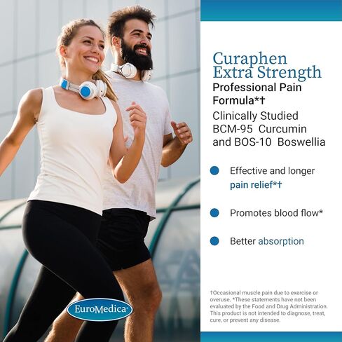 EuroMedica Curaphen Extra Strength - Curcumin & Boswellia Supplement for Healthy Circulation Support - Turmeric Supplement to Support Joints, Muscle Health & Endorphin Production - 60 Tablets in Saudi Arabia