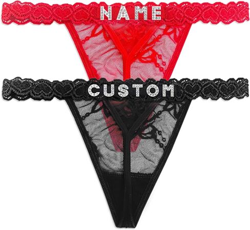 2-Pack Custom Thong With Name for Women, Personalized Underwear with Rhinestone Letter in Saudi Arabia