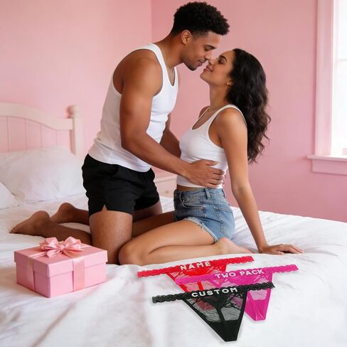 2-Pack Custom Thong With Name for Women, Personalized Underwear with Rhinestone Letter in Saudi Arabia