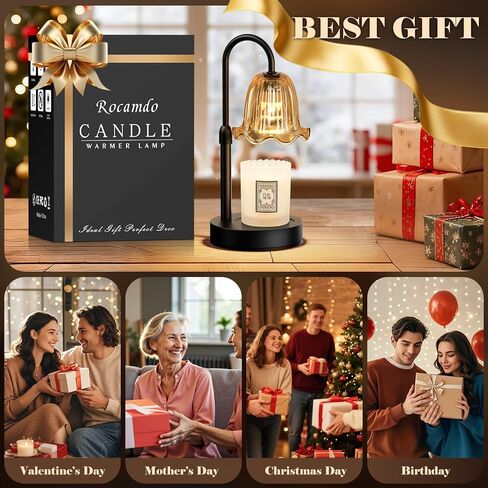 Candle Warmer Lamp with Timer, Birthday for Women Mom, House Warming Gifts Modern Farmhouse Home Decor, Dimmable Wax Melt Warmer for Jar Candles with 2 Bulbs (Amber) in Kuwait