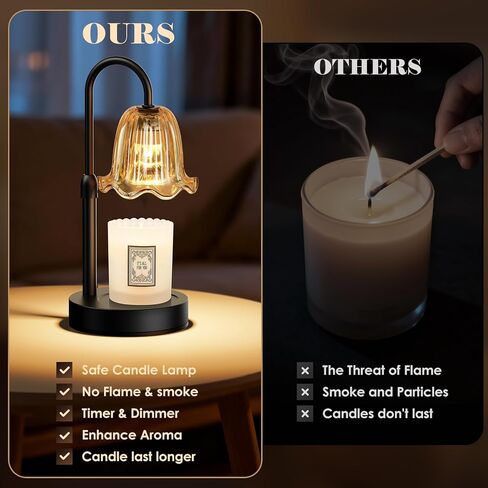 Candle Warmer Lamp with Timer, Birthday for Women Mom, House Warming Gifts Modern Farmhouse Home Decor, Dimmable Wax Melt Warmer for Jar Candles with 2 Bulbs (Amber) in Kuwait