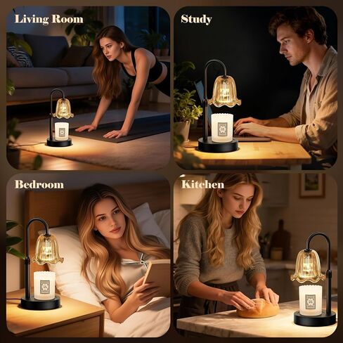 Candle Warmer Lamp with Timer, Birthday for Women Mom, House Warming Gifts Modern Farmhouse Home Decor, Dimmable Wax Melt Warmer for Jar Candles with 2 Bulbs (Amber) in Kuwait