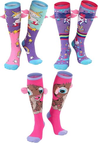 3 Pairs Kids Girls Knee High Socks with 3D Wings Girls Cotton Crazy Funny Cute Animal Pattern Long Boot Socks in Saudi Arabia