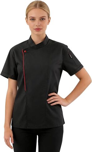 Cuffbow 3 حزمة المرأة معطف الشيف M حجم سترة الشيف قصيرة الأكمام أسود الجانب تنفيس المطبخ موحدة للإناث طهاة المطاعم تقديم الطعام in Kuwait