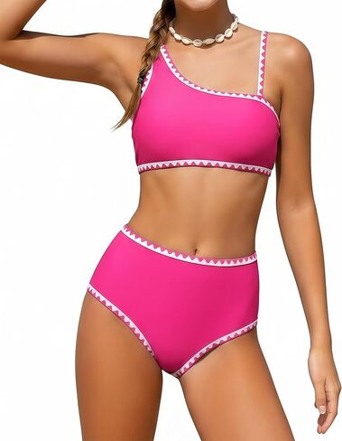 Girls Swimsuit 2 Piece Bikini Set Contrast Trim Bathing Suit Padded Solid Color Swimwear with Adjustable Strap 7-16Y in Saudi Arabia