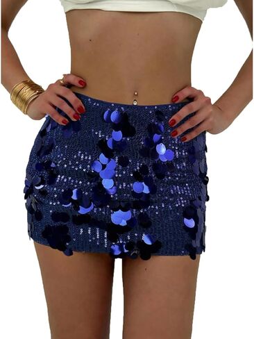 Women's Sequin Mini Skirt Sparkle Stretchy Bodycon Night Out Party Skirts Clubwear Fall Spring Outifts in Saudi Arabia