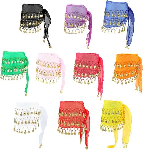 Belly Dance Costume Hip Scarf Coin Skirts for Sparkly Performance Costume(10 Pcs) in Saudi Arabia