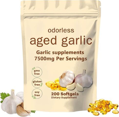 Elare Organic Aged Garlic Extract 7500mg Odorless – 200 Softgels | Org anic, Non-GMO, Gluten-Free | Daily Immune for Adults (1PC) in Saudi Arabia