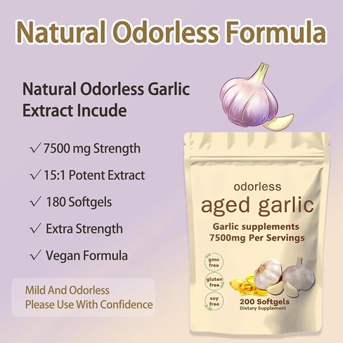 Elare Organic Aged Garlic Extract 7500mg Odorless – 200 Softgels | Org anic, Non-GMO, Gluten-Free | Daily Immune for Adults (1PC) in Saudi Arabia