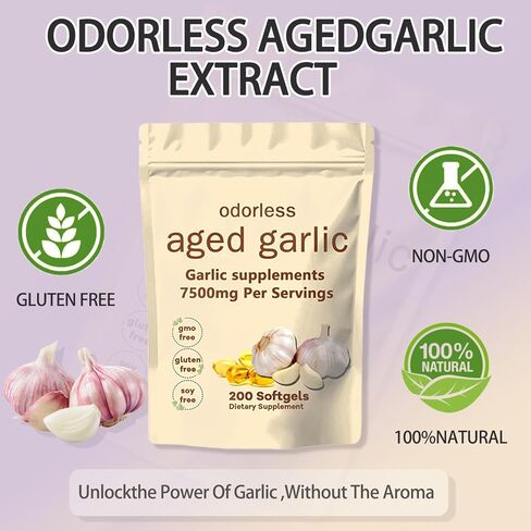 Elare Organic Aged Garlic Extract 7500mg Odorless – 200 Softgels | Org anic, Non-GMO, Gluten-Free | Daily Immune for Adults (1PC) in Saudi Arabia