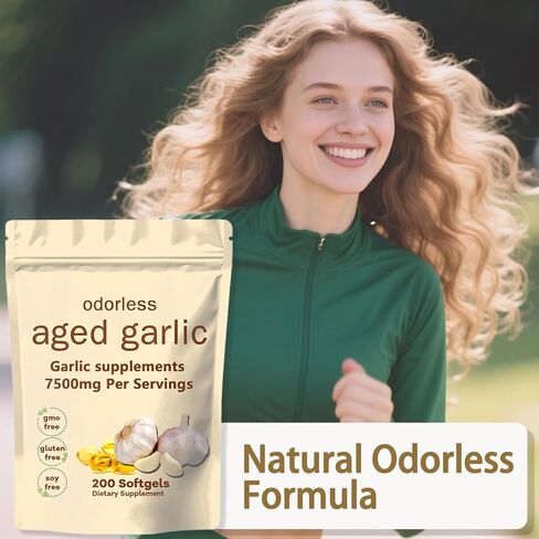 Elare Organic Aged Garlic Extract 7500mg Odorless – 200 Softgels | Org anic, Non-GMO, Gluten-Free | Daily Immune for Adults (1PC) in Saudi Arabia