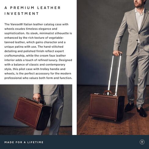 Maxwell Scott - Mens Luxury Leather Rolling Wheeled Pilot Briefcase/Catalog Case and Barrel Lock - The VareseW Dark Brown in Saudi Arabia