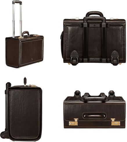 Maxwell Scott - Mens Luxury Leather Rolling Wheeled Pilot Briefcase/Catalog Case and Barrel Lock - The VareseW Dark Brown in Saudi Arabia