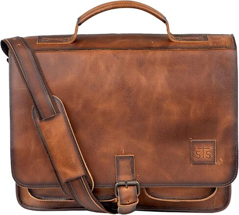 STS Ranchwear Tucson Portfolio Leather Office Work Briefcase Messenger Bag, Top Carry Handle & Shoulder Strap, Rich Tan in Saudi Arabia