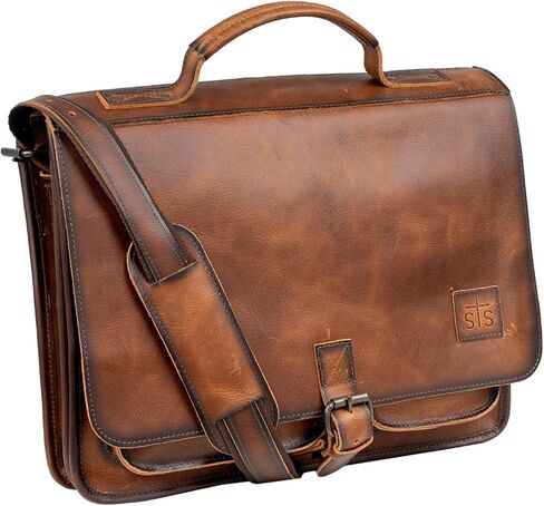 STS Ranchwear Tucson Portfolio Leather Office Work Briefcase Messenger Bag, Top Carry Handle & Shoulder Strap, Rich Tan in Saudi Arabia