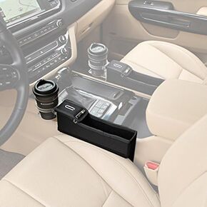 KMMOTORS Coin Box Side Pocket Black Console Side Organizer Seat Gap Filler Console Side Organizer Multi-Functional Storage (Black. Passenger. With Cupholder)