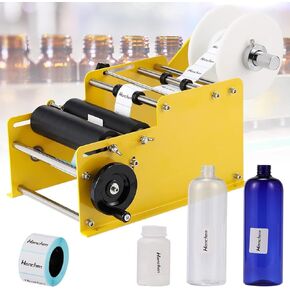 Hanchen Manual Round Bottle Labeling Machine Adjustable Labeler Label Applicator Machine 15-20pcs/min MT-30 for Width 25-120mm Length Min. 25mm Label