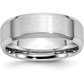 Solid Cobalt Beveled Edge 7mm Plain Classic Wedding Brushed Matte Finish Band Ring