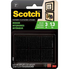 Scotch Multi-Purpose Hook and Loop Fasteners, For Indoor Use, Black,78 in,24-Pair,48-Squares