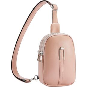 Yawagor Small Bag for Women Men, PU Leather Crossbody Bag Practical Chest Bag, Travel Purse with Zipper Pockets Adjustable Strap Organizer Bag for Cell Phone Lightweight, Pink