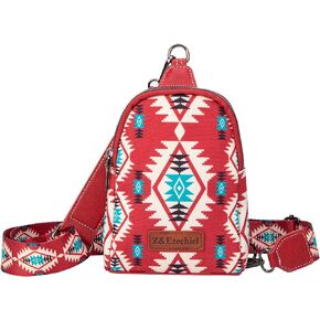 KUMINOUS Western Boho Small Crossbody Sling Bag for Women Cotton Canvas Crossbody Bags Fanny Packs Chest Bag Purse for Travel