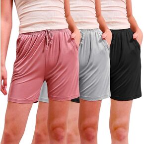 Bunnycool 3 Pack Women Pajama Shorts Casual Sleep Bottoms Drawstring Waist Modal Lounge Shorts with Pockets