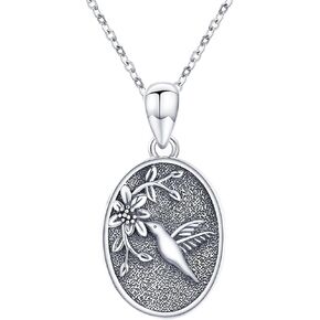 Freesloth Hummingbird Locket Necklace for Women 925 Sterling Silver Hummingbird Jewelry Pendant Necklace with Picture photo