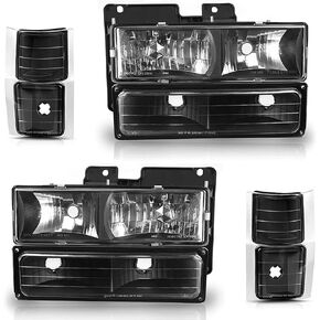 AUTOSAVER88 Headlight Assembly Compatible with Chevy C/k Series 1500 2500 3500/Chevy Tahoe/Chevy Suburban/Chevy Silverado 1994-1999 Crystal Headlamp w/Corner and Bumper Light Chrome Housing