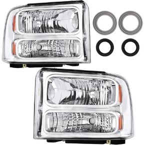 Bincmay Headlight Assembly Compatible with 2005-2007 2005 2006 2007 05 06 07 Ford F250 F350 F450 F550 Super Duty/2005 Ford Excursion (Chrome Housing Amber Reflector) in Saudi Arabia