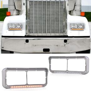 Chorme Headlight Bezels, Fit for Headlight Housing Base Compatible with Kenworth T400 T600 T800 W900 K100 C500. Peterbilt 378 379. Western Star 4900 4964, Freightliner FLD Classic XL, 1 Pair