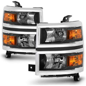 ACANII - For 2014-2015 Chevy Silverado 1500 Pickup Truck w/Chrome Trim Headlights Headlamps Pair Replacement Left+Right