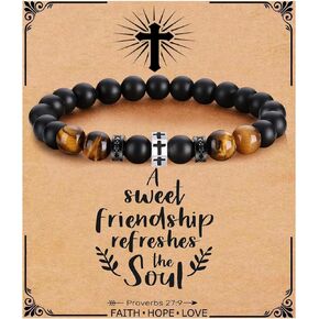 QWNHONEY Cross Bracelet for Men Son Brother Boyfriend Father Dad Husband Father's Day Birthday Christian Religious Faith Graduation Anniversary Christmas Jewelry Gift for Man