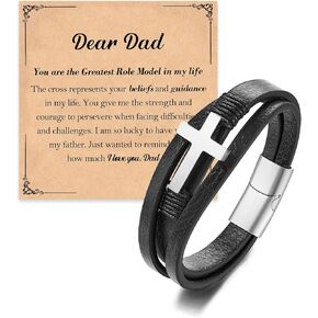 جوكوي سوار جلدي متقاطع للأب | الابن، هدايا عيد ميلاد للرجال هدايا التخرج عيد الفصح لسوار الابن من أمي أبي in Kuwait