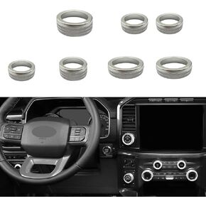 Keptrim for Ford F150 2021 2022 2023 Knob Air Conditioner Switch & Trailer & 4WD & VOL & Headlight Button Ring Trim, Blue Aluminum, 7pcs