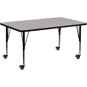 طاولة أنشطة Flash Furniture Mobile مقاس 30 بوصة عرض × 72 بوصة طول مستطيلة باللون الرمادي - أرجل قصيرة قابلة لتعديل الارتفاع in Kuwait