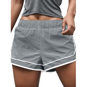 Fisoew Womens Workout Running Shorts Athletic Contrast Stitch Elastic Waist Lightweight Active Gym Shorts