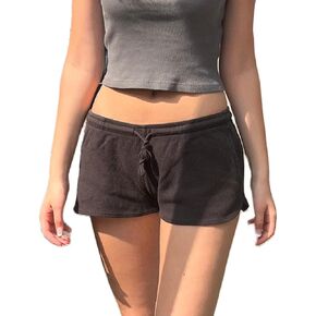 Women Y2K Low Rise Sweat Shorts Summer Cute Low Waist Wide Leg Mini Shorts Casual Basic Drawstring Lounge Shorts