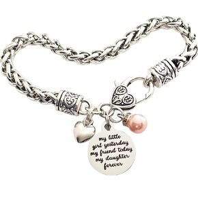 Daughter Charm Bracelet gift from Mom Dad Bride gift My Little Girl for Women Wedding Valentines Day Heart Pendant Teens Girls (Heart Shaped Message)
