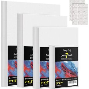 لوحات قماشية من Magicfly، 5x7، 8x10، 9x12، 11x14 مجموعة من 28 لوحة قماشية للرسم، 100% قطن، مع ملصقات ملصقات ولوحة MDF الأساسية، للطلاء الأكريليك، والطلاء الزيتي وسائط فنية جافة ورطبة in Kuwait