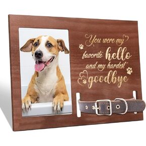 Amyhill Dog Memorial Picture Frame Wooden Personalized PET Collar Frame Dog Picture Frame PET Memorial Frame Dog Memorial Gifts for Loss of Dog Cat PET Remembrance Gift Sympathy Photo Keepsake