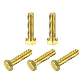 uxcell Brass Hex Bolts, 1/4-20x1/2 5pcs Fully Thread Grade 4.8 Solid Brass Hexagon Head Bolt Machine Screws for Machinery