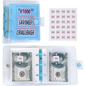 حافظة صغيرة لتحدي التوفير 1000 مع مظاريف نقدية للأطفال، منظم كتب محمول لتوفير المال لحشو النقود، قابل لإعادة الاستخدام - وردي in Kuwait