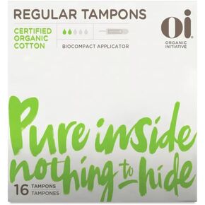 Oi Organic Cotton Tampons, Box of 16 Regular Tampons, Compact Plant-Based Applicator