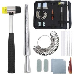 PHYHOO Ring Sizer Mandrel Set Metal Stick Measuring Tool Kit Finger Sizing Gauge US Size including Jewelry Rubber Hammer