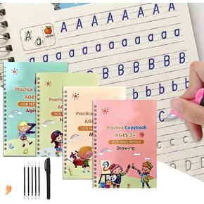 4 Pack Practice Copybook That Can Be Reused, Calligraphy Set for Kids Number Math Drawing Alphabet Handwriting Book,Repeatedly Letter Writing Copybook in Kuwait