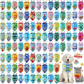 Sweetude 100 Pcs St Patrick's Day Plaid Dog Bandanas Bulk with Sayings Irish Pet Scarf Bibs Adjustable Washable Holiday Costume Accessories Grooming Supplies for Small to Large Cats Dogs
