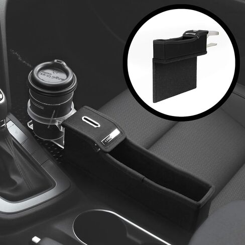 صندوق العملات المعدنية من KMMMOTORS بجيب جانبي ووحدة تحكم جانبية سوداء ومنظم جانبي لوحدة التحكم وحشو فتحة المقعد ومنظم جانبي للتخزين متعدد الوظائف (أسود. راكب. مع حامل أكواب) in Kuwait